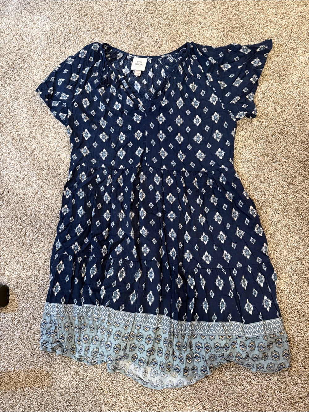 Knox Rose Navy Printed V-Neck Tunic with Light Blue Border